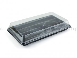 Black sushi packaging with transparent lid