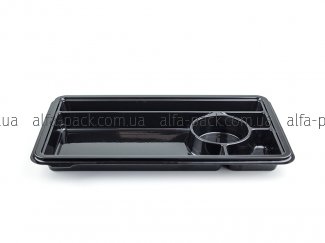Black sushi packaging with transparent lid