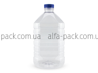 A 5 liter transparent bottle with a 48 mm neck with a stopper