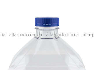 A 5 liter transparent bottle with a 48 mm neck with a stopper