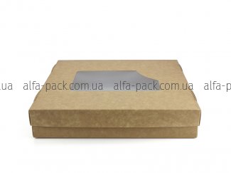 Коробка паперова крафт-біла з віконцем 248*248*48 мм
