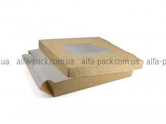 Коробка паперова крафт-біла з віконцем 248*248*48 мм