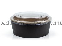 Салатник паперовий чорний-крафт з кришкою ПЕТ 1250 мл