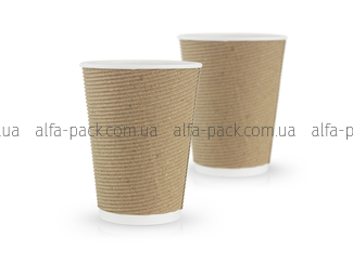 Paper cup white corrugated F-wave horizontal "Brown" 340 ml